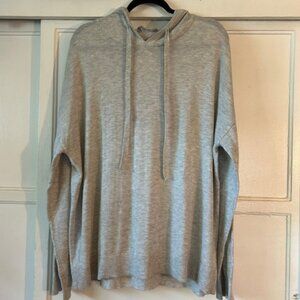 Luxury Casmere Blend Hoodie Pullover Gray Women's XL Sweater Ribbed Split Hem